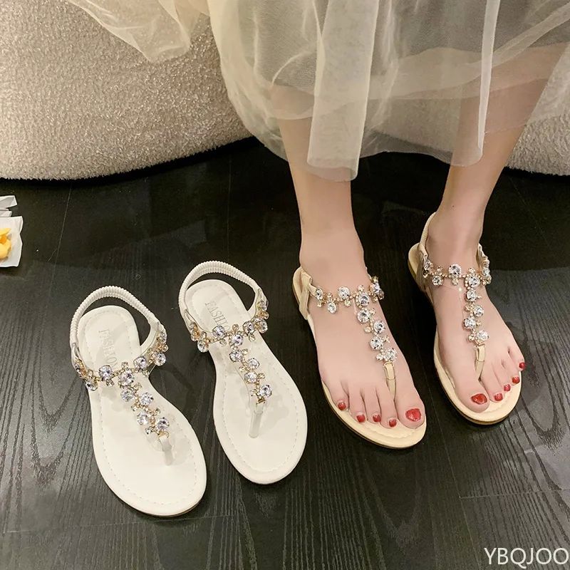 Ladies flat Sandals 2025 Summer New Water Diamond Shoes Larg