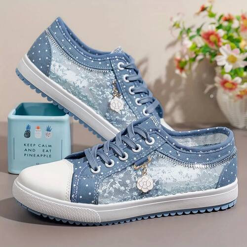 2025 Summer Women's Hollow Denim Sneakers Flat Casual Sports