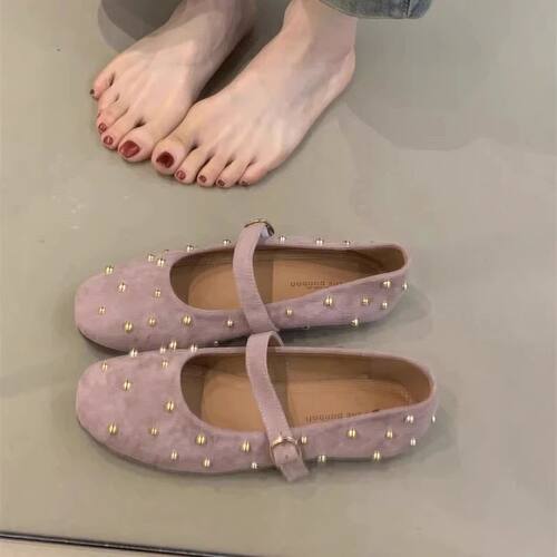 Sweet Fairy Mary Jane Shoes Velvet Square Head Rivet Embelli