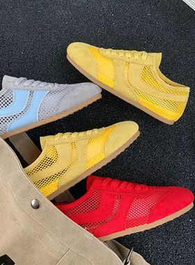 Four Seasons Sports Shoes Round Head Splicing Suede Front La