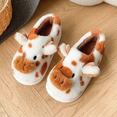 Fluffy Women's Slippers Home Cow Cartoon Designer Winter Wom