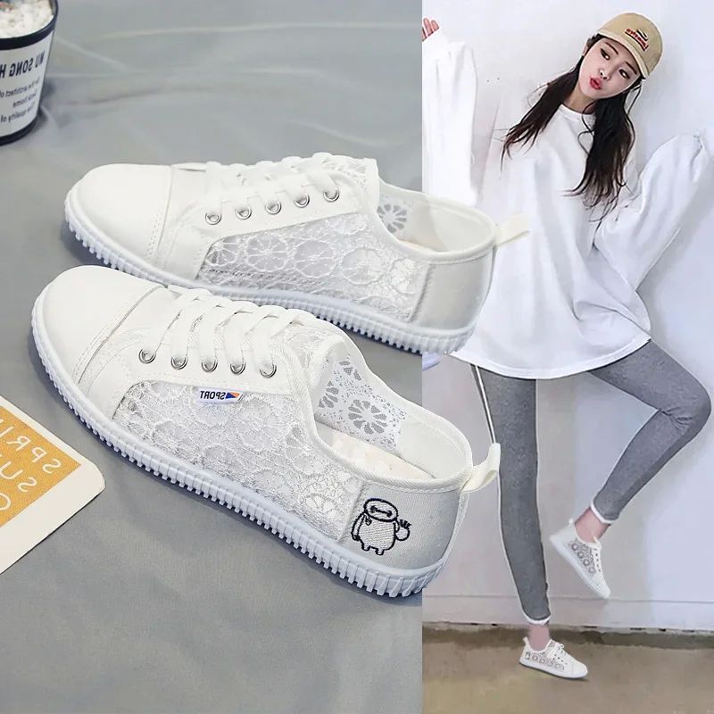 Women Shoes Fashion Summer Casual White Shoes Cutouts Lace C