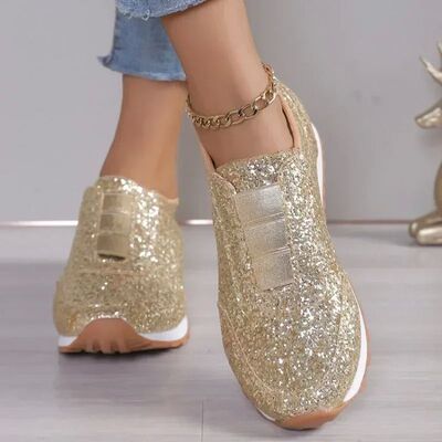 Autumn New Fashion Slip-on Low-heeled Women's Sneakers Gold