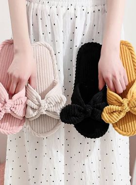 Women's Home Slippers Corduroy Bow Indoor Slides EVA Non Sli