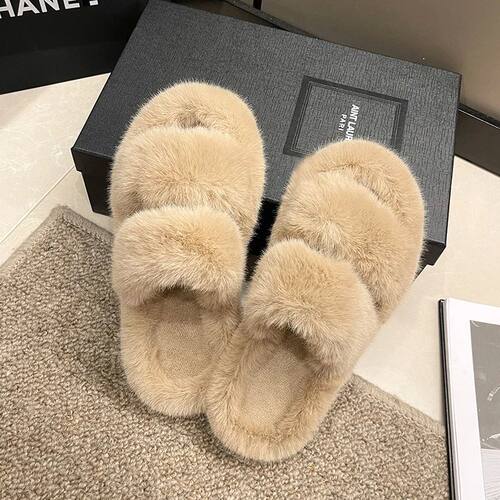 Women Fur Warm Winter Furry Fur Shoes Fluffy Plush Slippers
