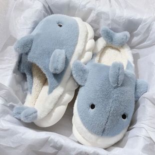 Funny Animal Shark Cotton Slippers Women's Thick Soles Home