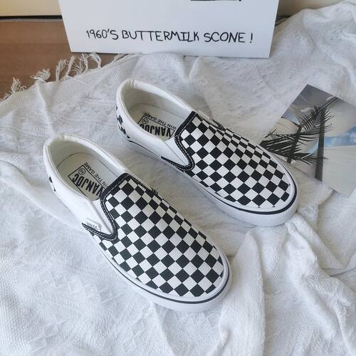 Retro Bla White Plaid Slip-On Women's Faionable Versatile In