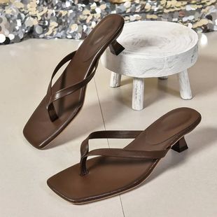Cat Women Soft flops Flip with Toe Square Leather New Summer