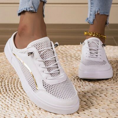 Women Spring Summer Flats Sneakers Mesh Breathable Lace Up T