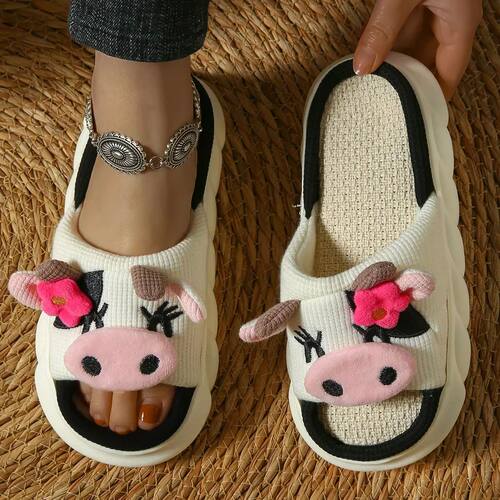 Women's Cartoon Cow Slippers Autumn Platform Soft Home Slipp