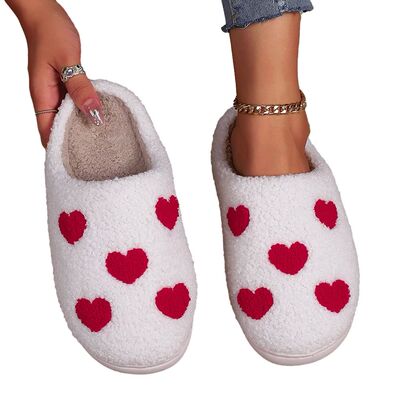 Heart Shape Plush Closed Toe Slippers Anti Slip Plush Slip-o