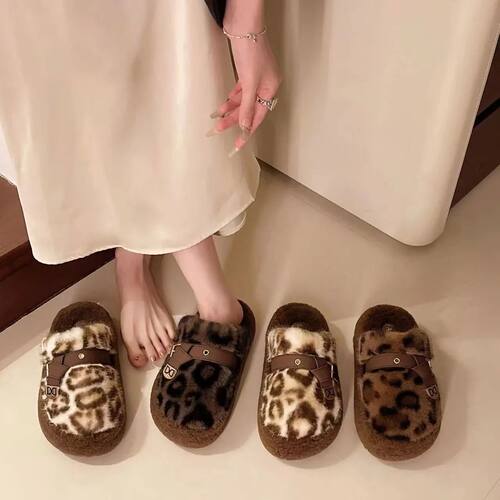 Women's Thick-Soled Leopard Print Garden Clogs Winter Outdoo