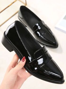 Women's Shoes Patent Leather Black Small Leather Shoes 2023