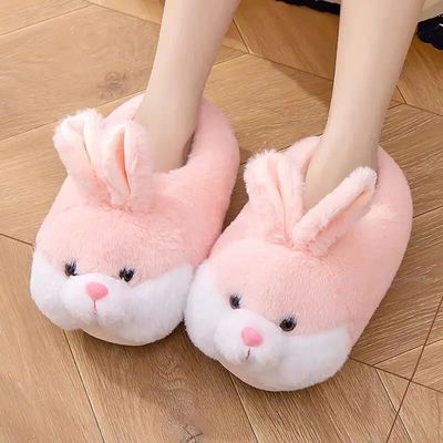 Cute Rabbit Shoes Women Winter Slippers Warm Plush Soft Sole