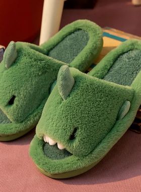 Comwarm Autumn And Winter Cartoon Shark Wool Slippers For Wo