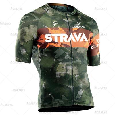 STRAVA Cycling Jersey Men Short Sleeve Shirt Summer Anti-Swe