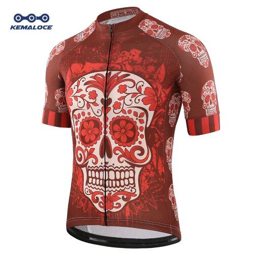 KEMALOCE Cycling Jersey Unique Red Skull Youth Pro Team Bike