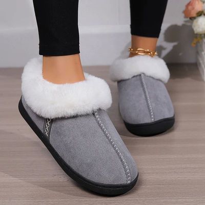 2024 Winter Warm Fur Indoor Home Slippers Women Faux Suede C