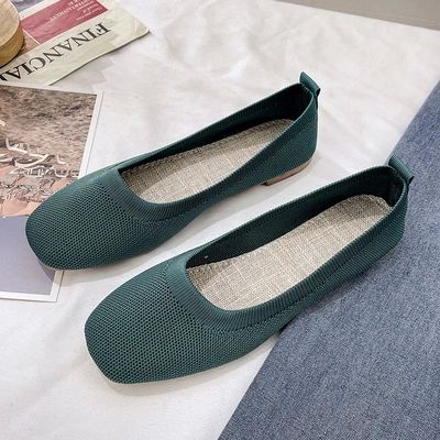 Solid Color Slip on Mesh Loafers Stretch Knitted Ballet Flat