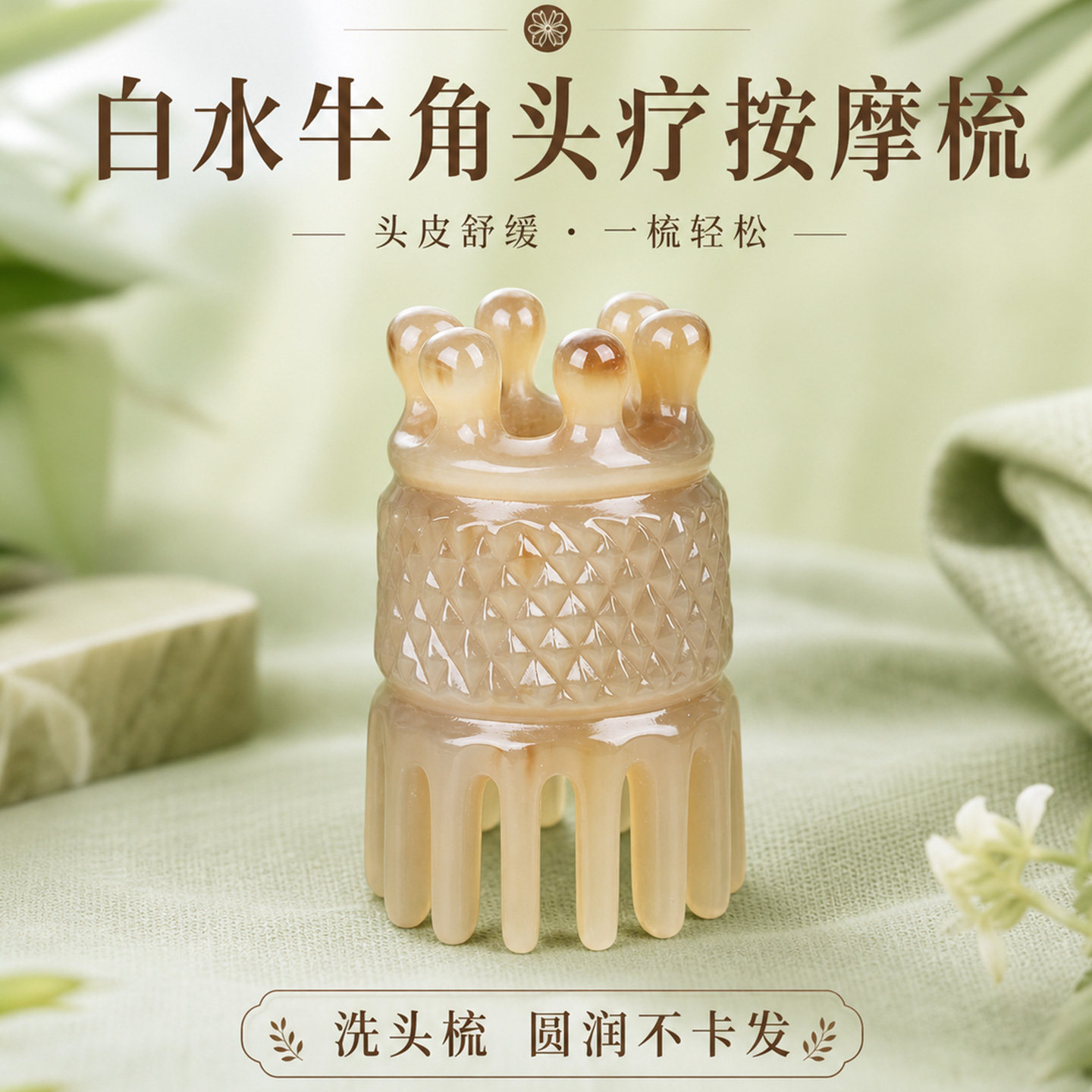 白水牛角多功能头疗按摩洗头梳子天然正品头皮宽齿经络按摩梳家用