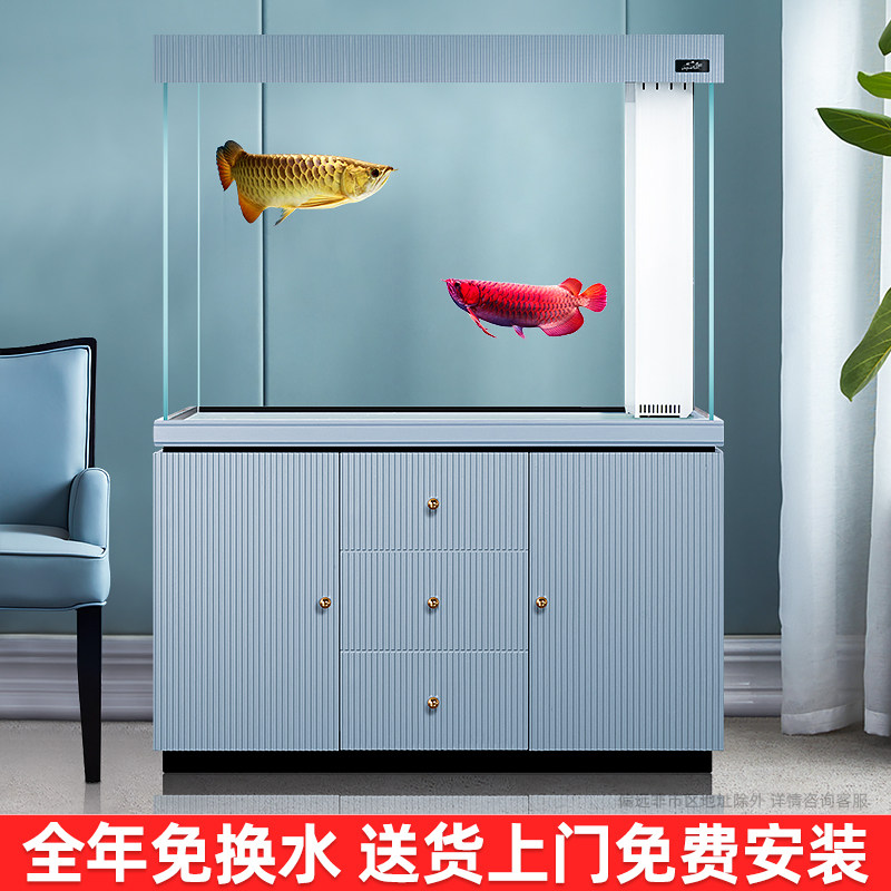 超白玻璃鱼缸客厅落地大型家用屏风隔断墙鱼缸玄关龙免换水金鱼缸
