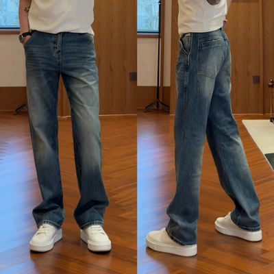 BLGGOOOO “复古vinkhage” 渐变磨白重磅水洗直筒牛仔裤5BD610