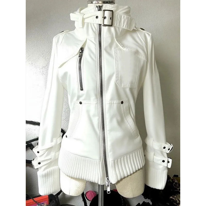 美式复古白色短款外套女秋季2025新款设计感立领工装拉链夹克上衣