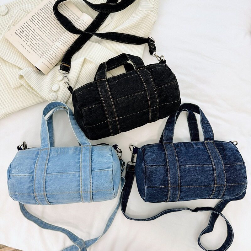 潮酷男女童单肩包韩版时尚流行帆布小孩斜挎包洋气纯色牛仔儿童包