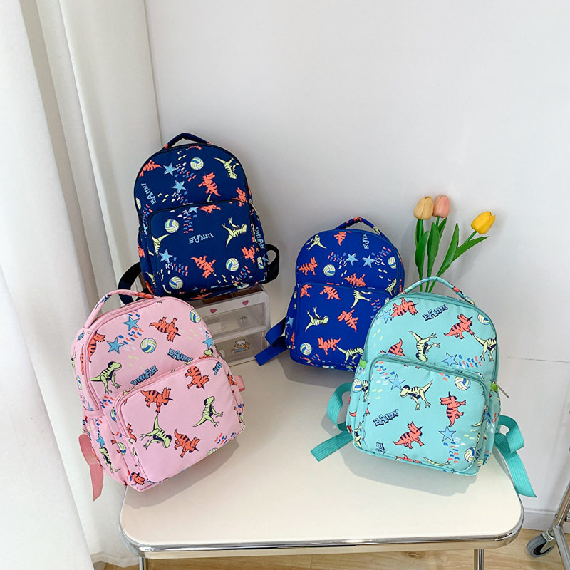 幼儿园小孩双肩包儿童轻便帆布小背包卡通可爱小恐龙女童印花书包