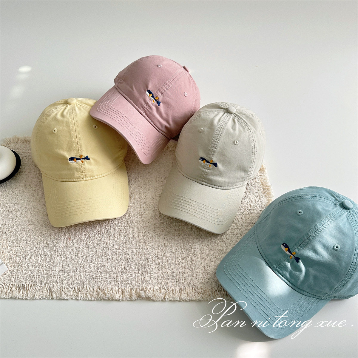 成人做个水洗棒球帽卡通小鱼刺绣棒遮阳防晒帽情侣百搭鸭舌帽子潮