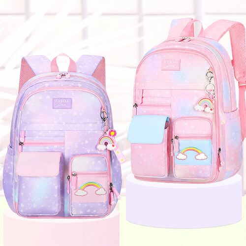 school bag小学生书包女孩可爱彩虹背包大容量侧开式双肩包