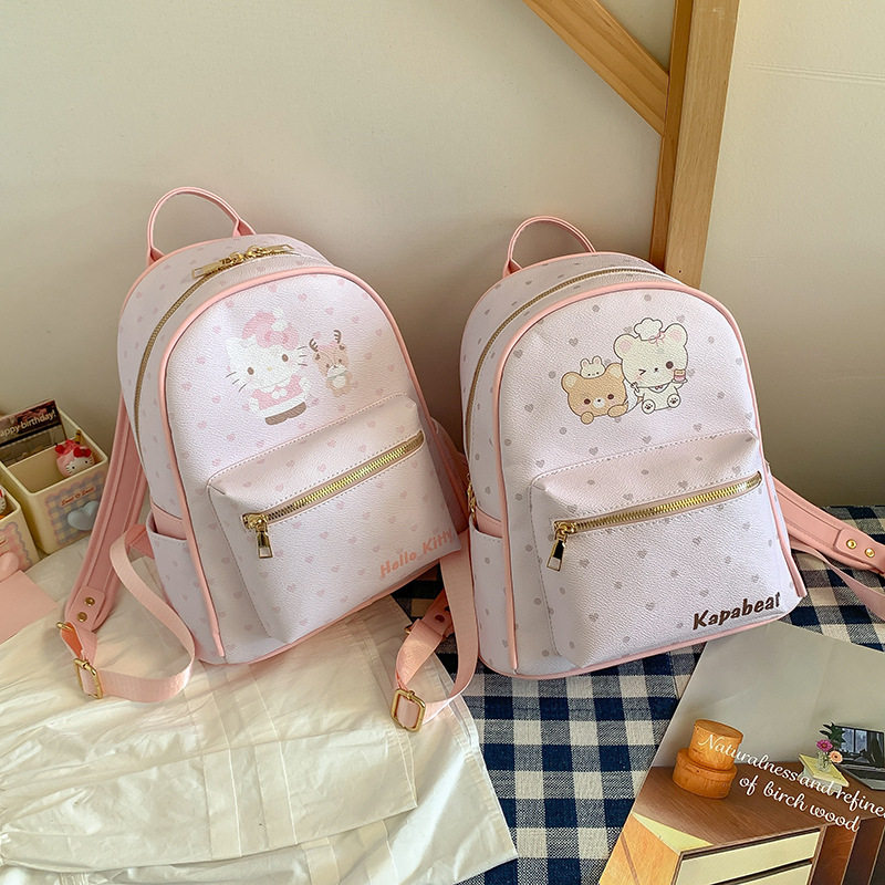 甜美心可爱包包爱心印花猫咪双肩包韩系小众设计时尚通勤背包