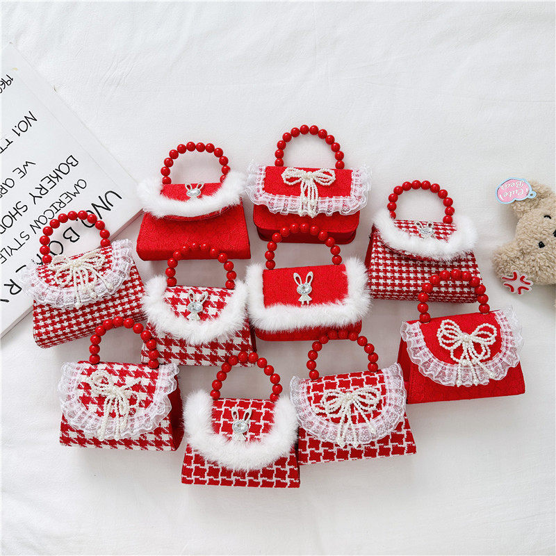 春节红色喜庆儿童包2026春季新款蝴蝶结公主女童裙子搭配包包