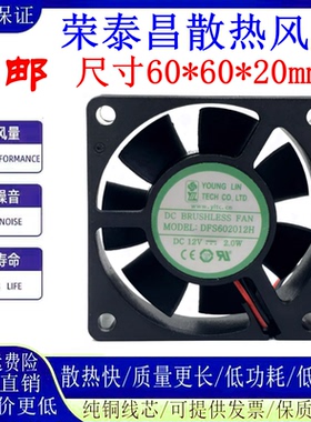 YOUNGLIN永林 6020 DFS602012H DC12V 2.0W 2线 6CM静音散热风扇