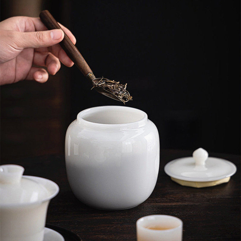 白瓷带盖密封茶叶罐功夫茶家用