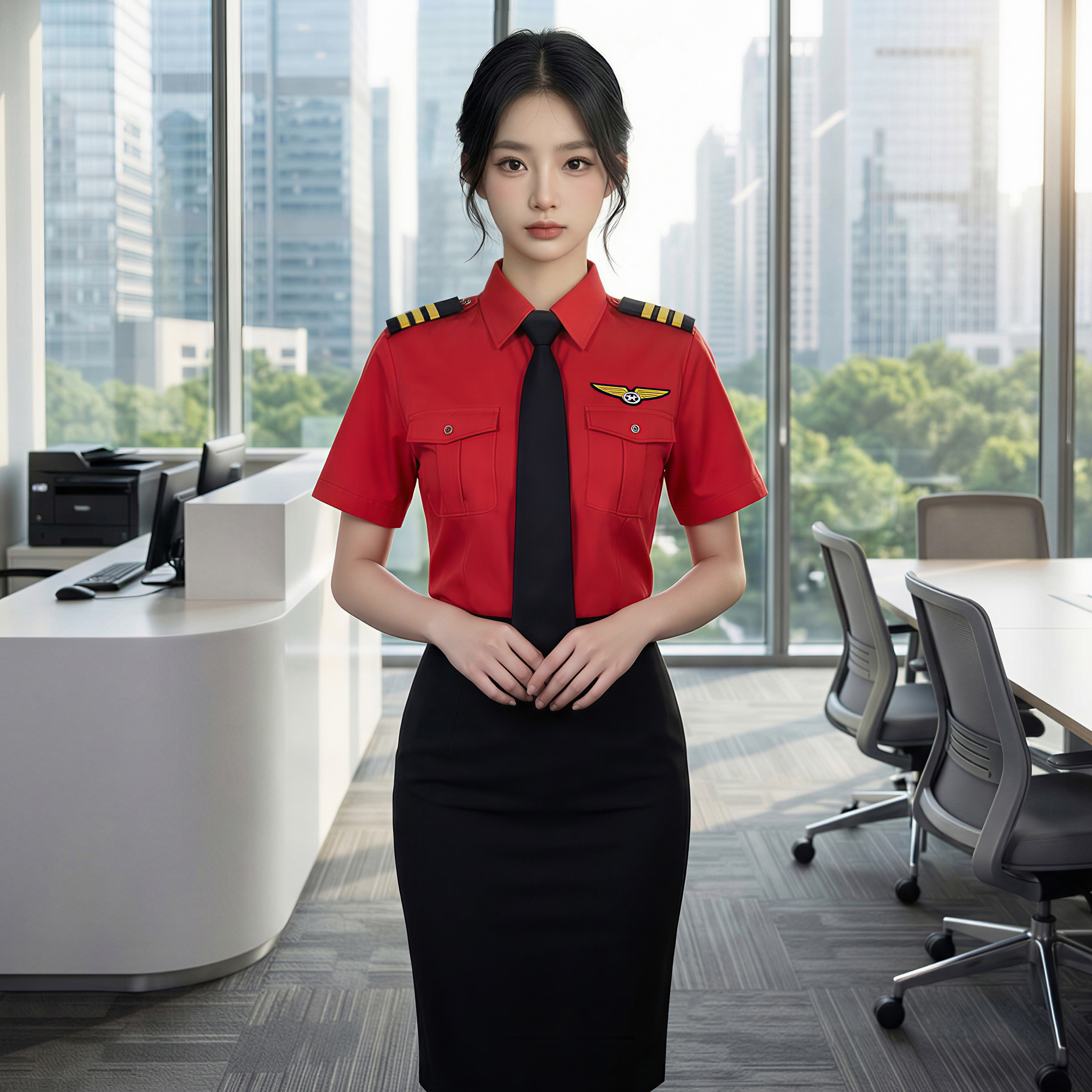 红色衬衣职业装套装空姐制服长袖衬衫空乘酒店军鼓乐队工作服新款