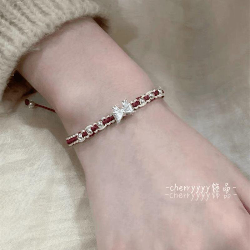 红色蝴蝶结编织手绳百搭新款手链少女心编织手饰在逃公主闺蜜礼物