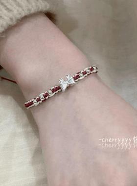 红色蝴蝶结编织手绳百搭新款手链少女心编织手饰在逃公主闺蜜礼物