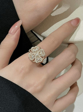 小众设计旋转花朵戒指女轻奢精致高级感食指开口戒年新款潮