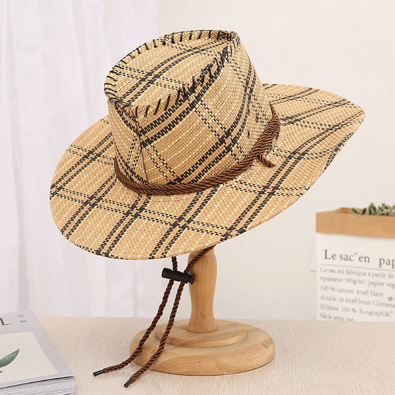 男士大檐草帽西部牛仔帽夏季户外防晒遮阳帽中老年太阳帽