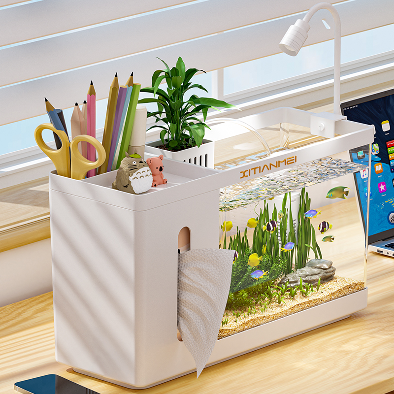 创意生态桌面鱼缸一体收纳抽纸盒