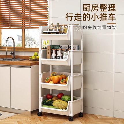 厨房多功能置物架可移动小推车书架落地家用多层零食收纳柜储物架