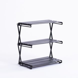 户外露营桌面折叠置物架收纳一体架碳钢免安装多层野外野营零食架