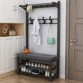 家用入户门换鞋 凳挂衣架一体多功能落地门厅衣帽架玄关置物架鞋 架