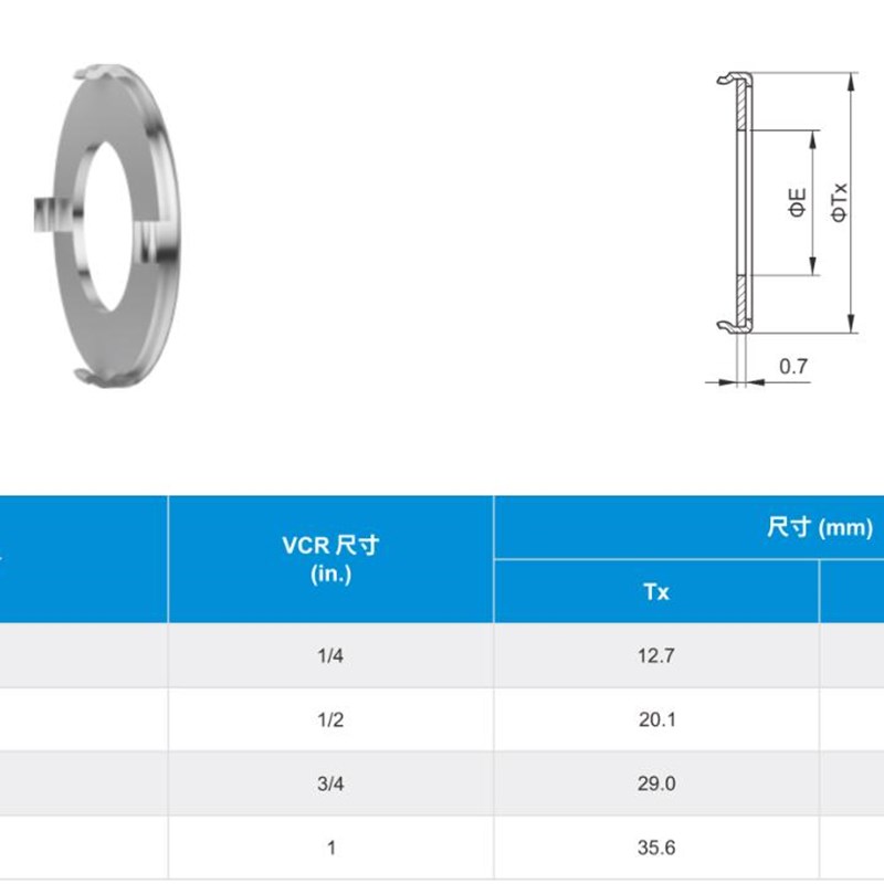 316L不锈钢VCR垫片1/4金属垫片1/2镀银垫片镍垫圈1/8平垫片EP级别