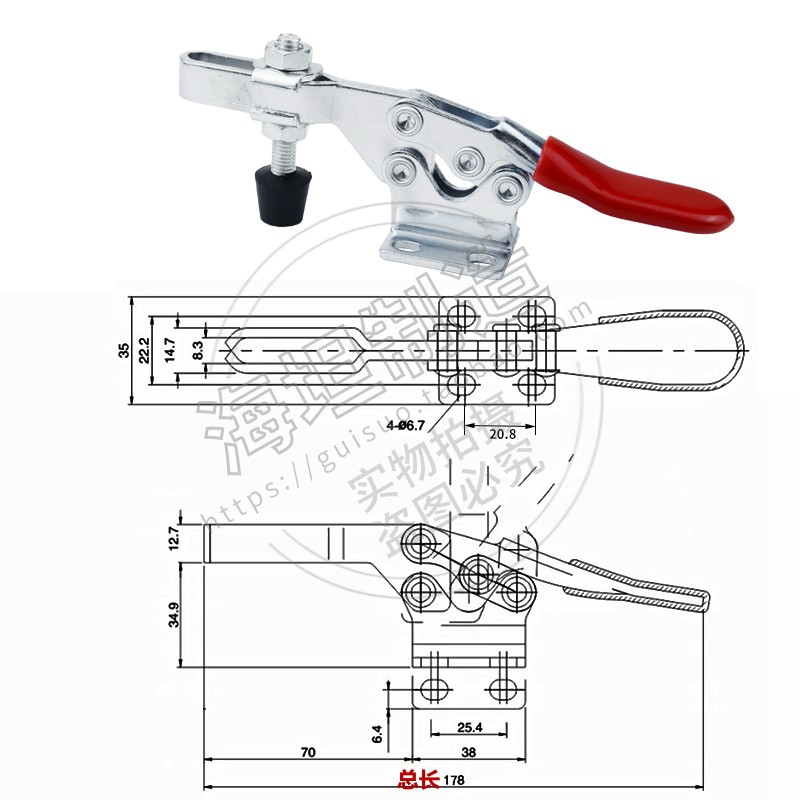水平式夹持固定木工机床工作操作门栓压紧器工具不锈钢GH-201