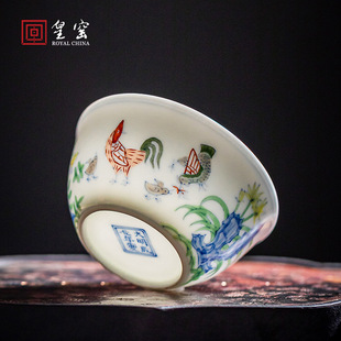 皇窑青花斗彩成化鸡缸杯景德镇仿古中式品茗杯陶瓷手绘主人杯茶盏