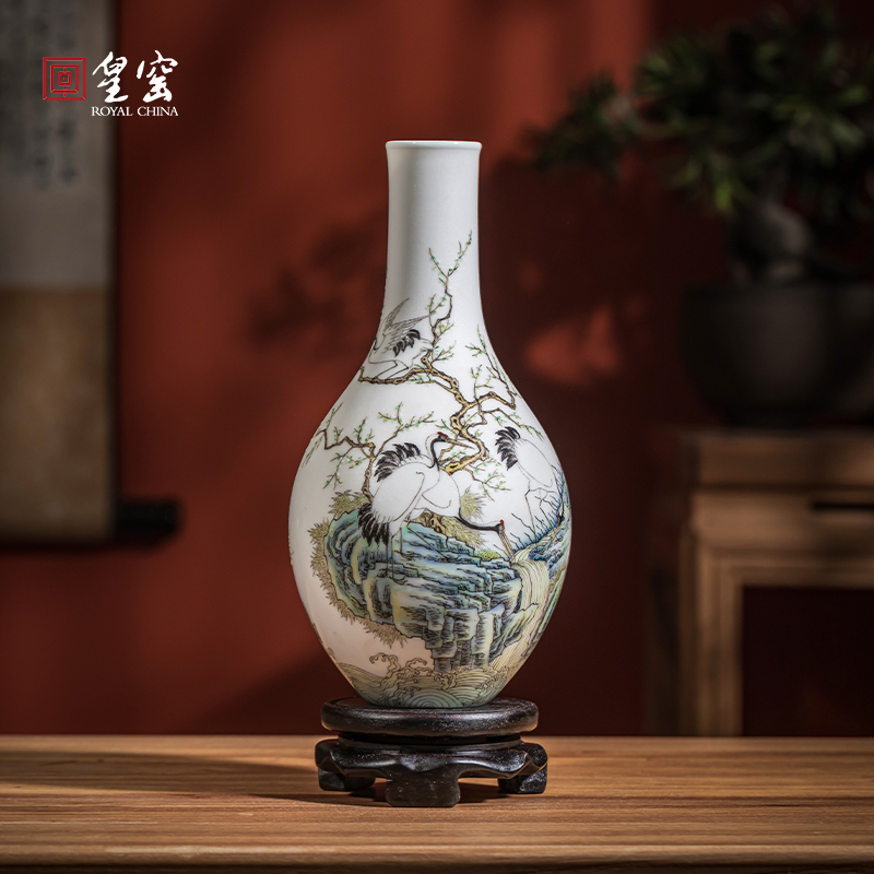 皇窑景德镇陶瓷器花瓶珐琅彩扒花梅鹤纹胆瓶手绘高档客厅瓷瓶摆件