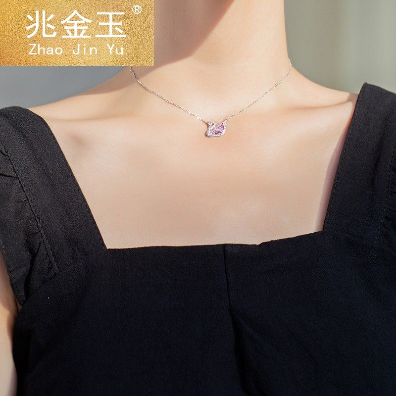 925纯银小天鹅项链女潮网红粉天鹅锁骨链简约气质轻奢小众LH0909