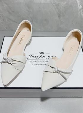 法式尖头工作上班平底鞋女2025年春夏季新款黑色通勤气质名媛单鞋